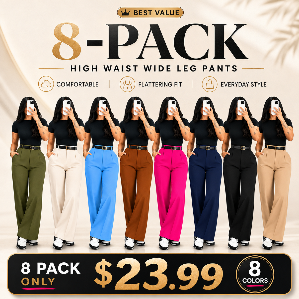 【LAST DAY SALE】Women's High-Waisted Straight Leg Pants – Flowy Draped Business Casual Trousers