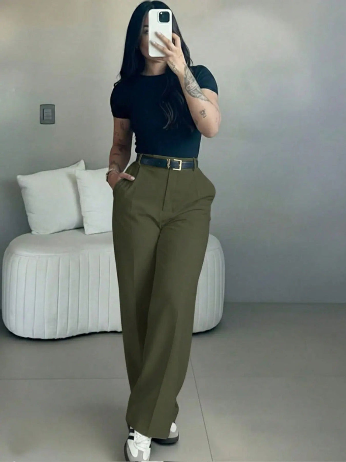 【LAST DAY SALE】Women's High-Waisted Straight Leg Pants – Flowy Draped Business Casual Trousers