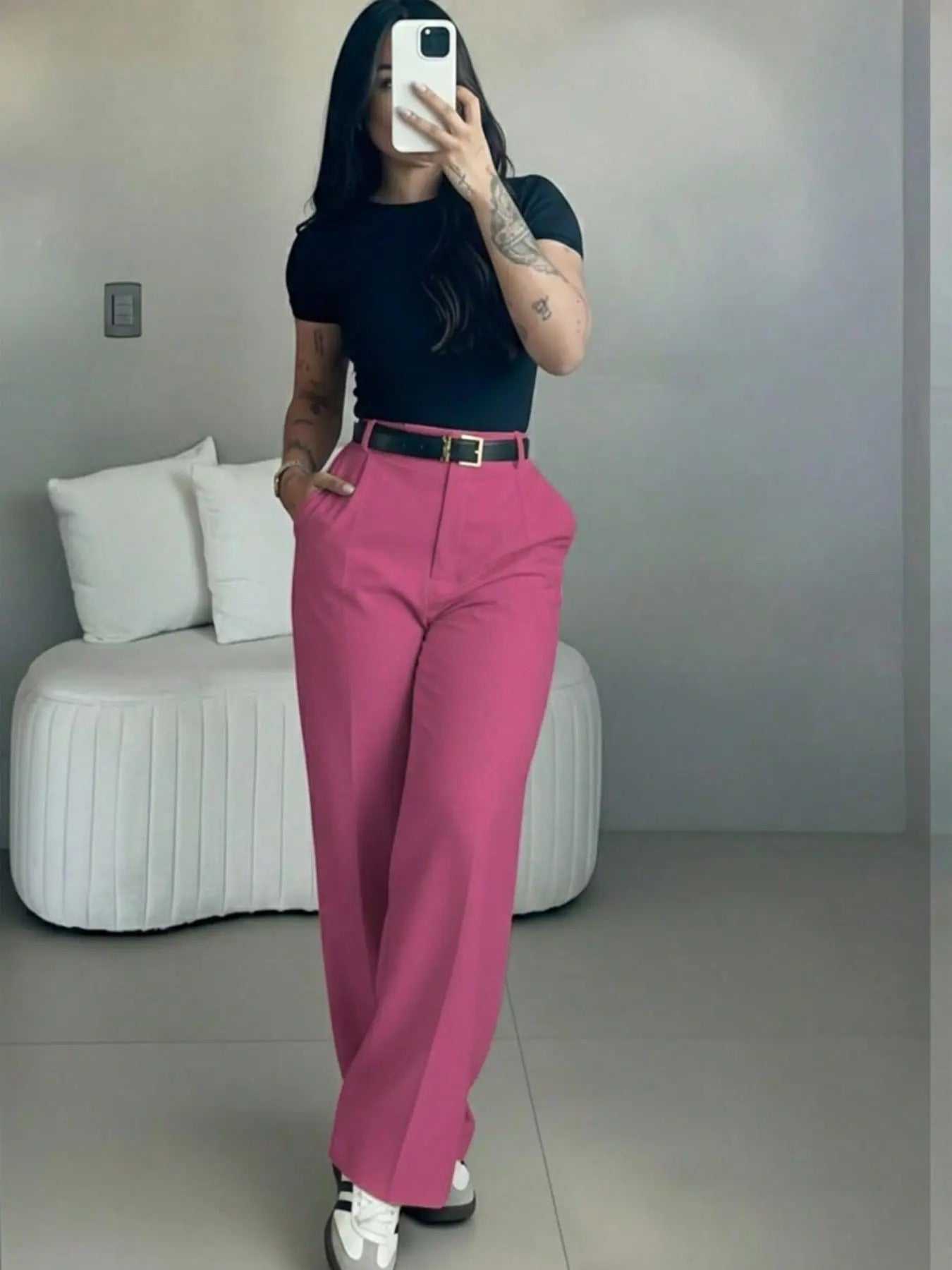 【LAST DAY SALE】Women's High-Waisted Straight Leg Pants – Flowy Draped Business Casual Trousers