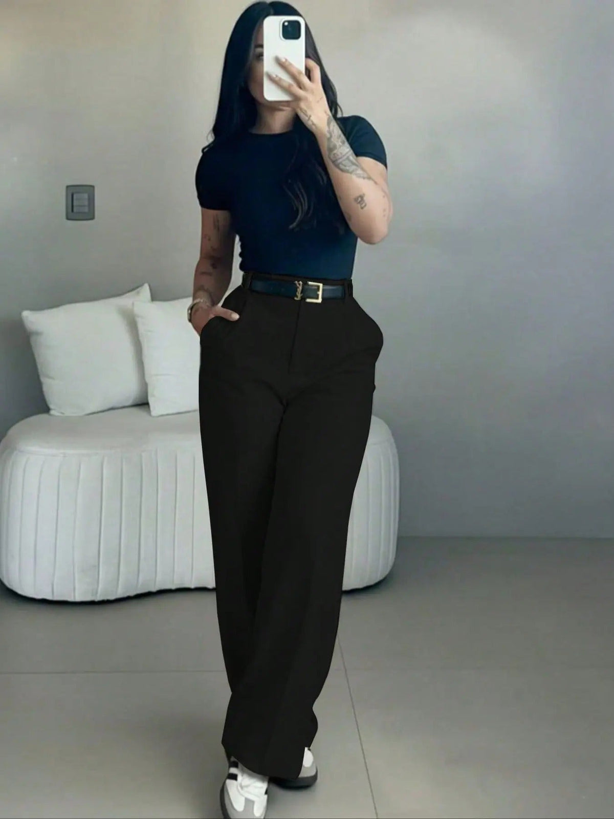 【LAST DAY SALE】Women's High-Waisted Straight Leg Pants – Flowy Draped Business Casual Trousers