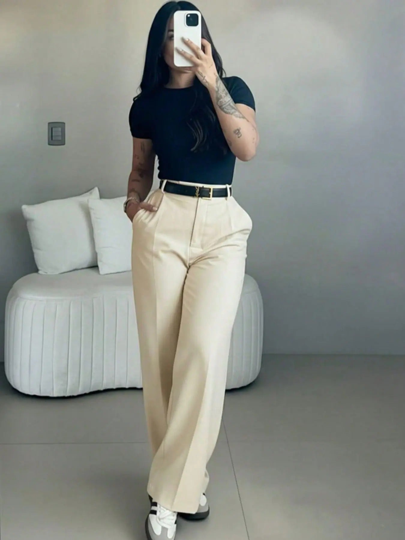 【LAST DAY SALE】Women's High-Waisted Straight Leg Pants – Flowy Draped Business Casual Trousers