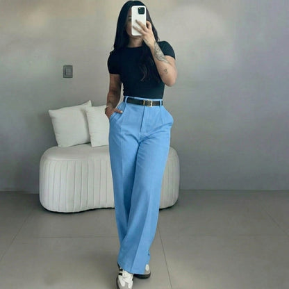 【LAST DAY SALE】Women's High-Waisted Straight Leg Pants – Flowy Draped Business Casual Trousers
