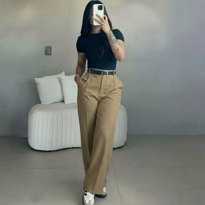 【LAST DAY SALE】Women's High-Waisted Straight Leg Pants – Flowy Draped Business Casual Trousers