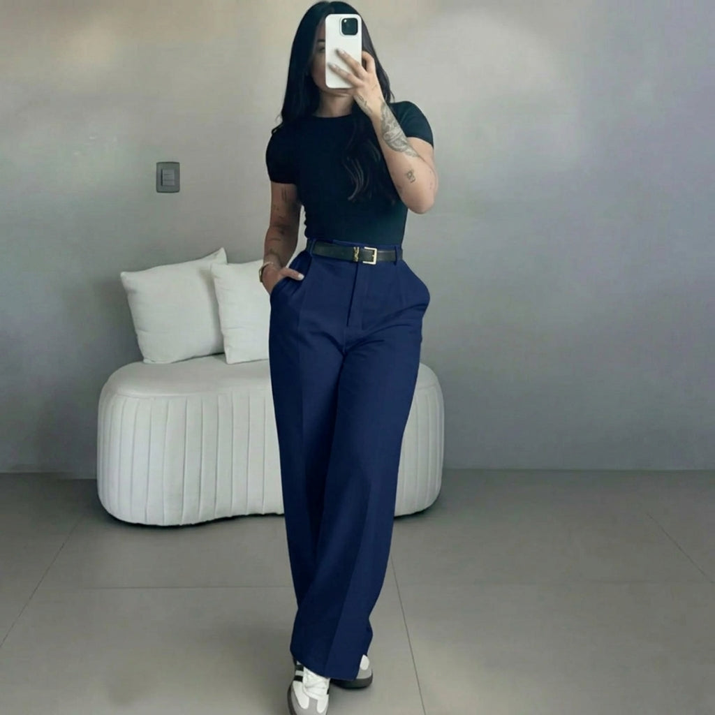 【LAST DAY SALE】Women's High-Waisted Straight Leg Pants – Flowy Draped Business Casual Trousers