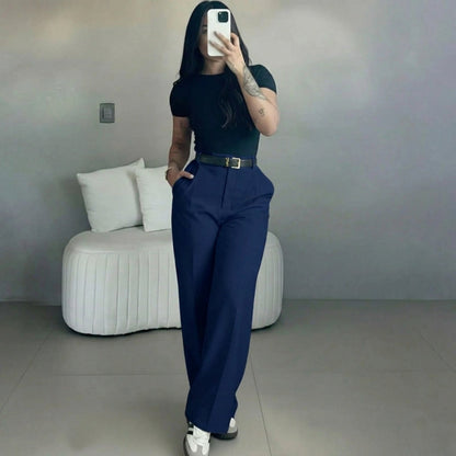 【LAST DAY SALE】Women's High-Waisted Straight Leg Pants – Flowy Draped Business Casual Trousers