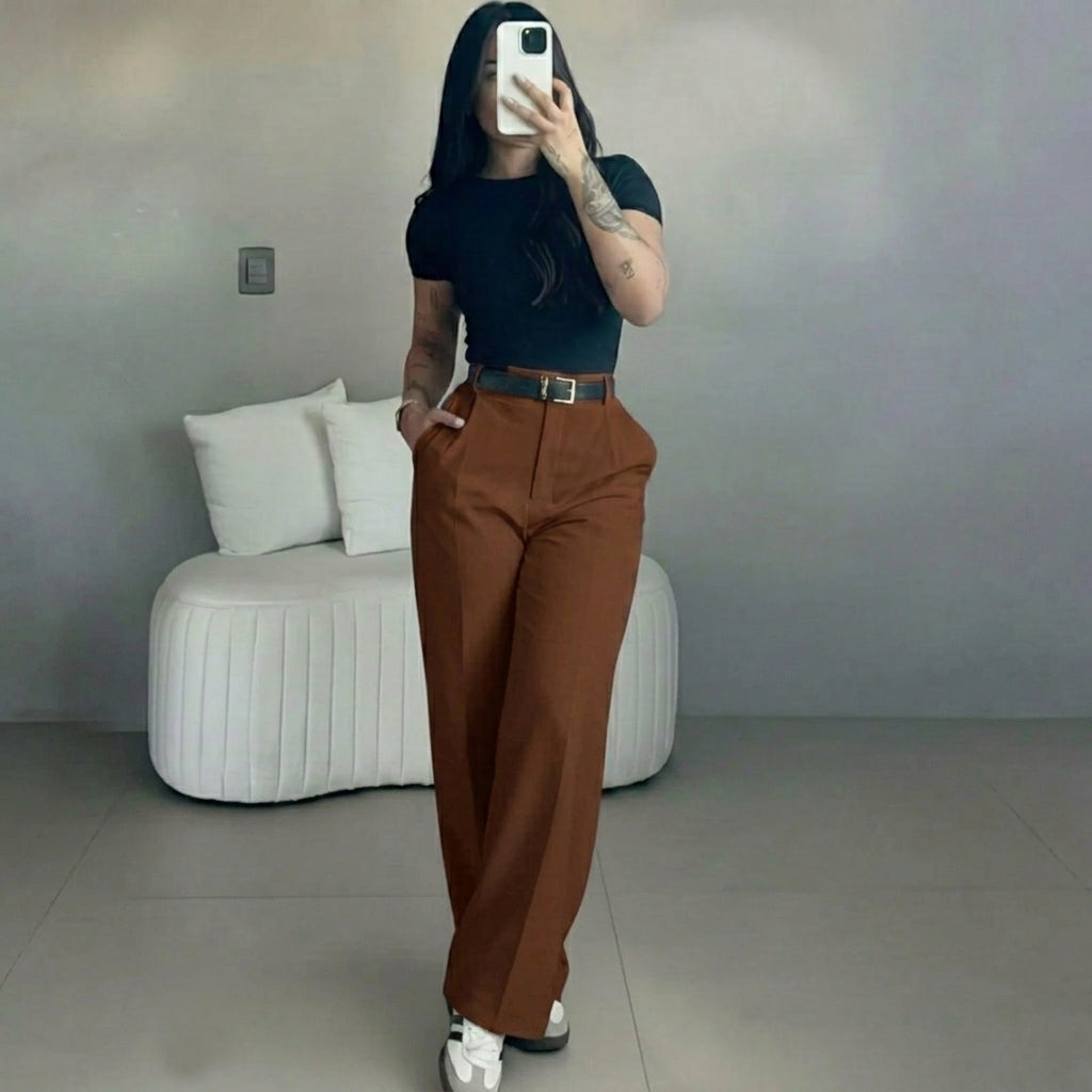 【LAST DAY SALE】Women's High-Waisted Straight Leg Pants – Flowy Draped Business Casual Trousers