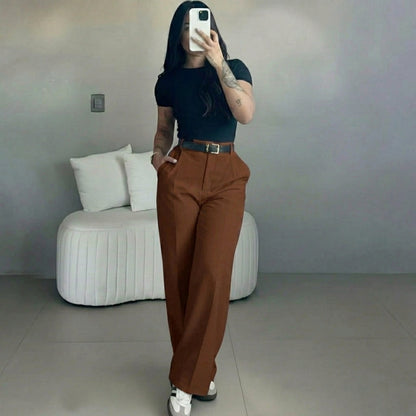 【LAST DAY SALE】Women's High-Waisted Straight Leg Pants – Flowy Draped Business Casual Trousers